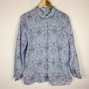 J. Jill Love Linen Blue Paisley Button Down Shirt